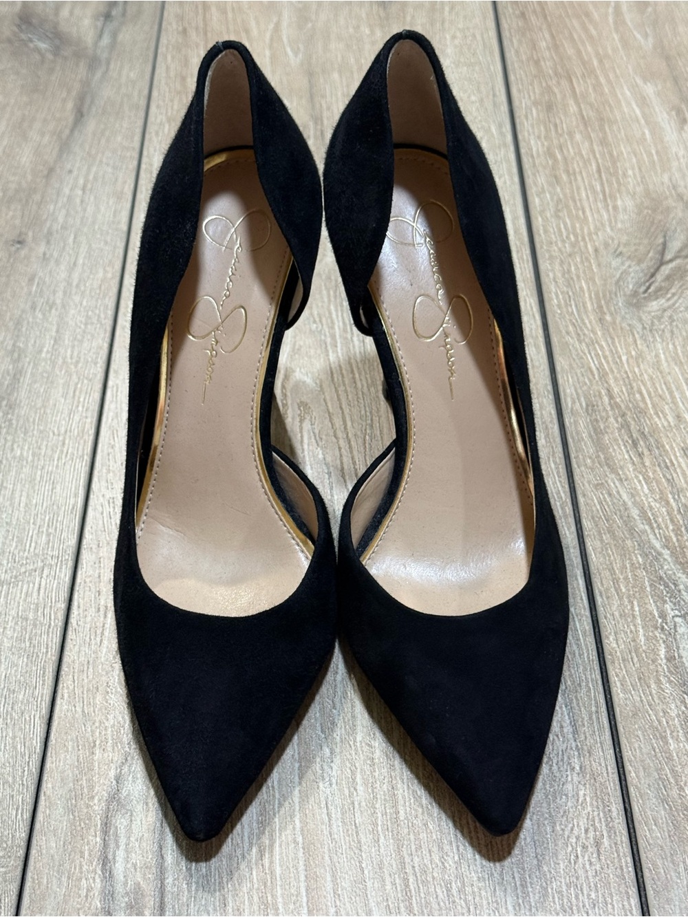 Jessica Simpson Black Suede Pointed Toe Pumps Stiletto Heels Claudette 8.5 - Picture 2 of 12